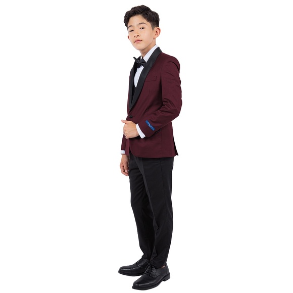 Solid Burgundy Shawl Lapel 5 Piece Perry Ellis Boy's Tuxedo - Picture 1 of 5